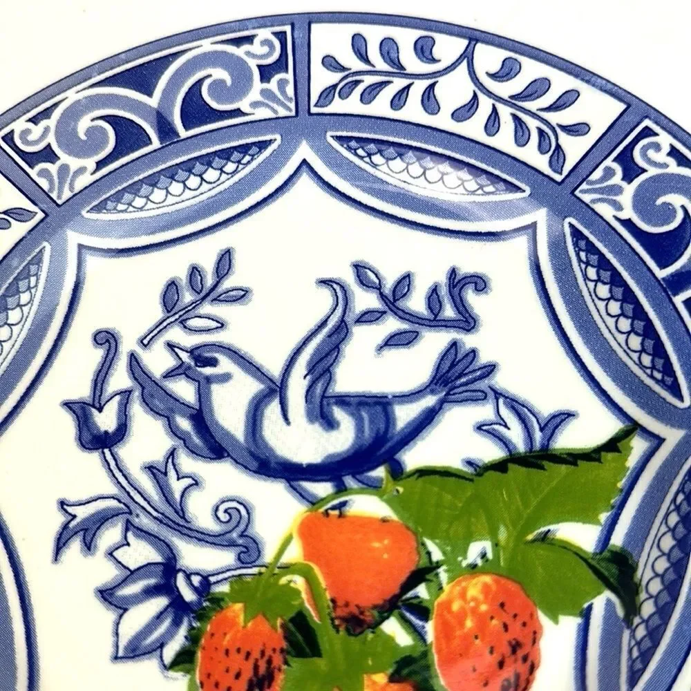 Blue Bird Ceramic Salad Plate Blue & White With Strawberries 7 ¾